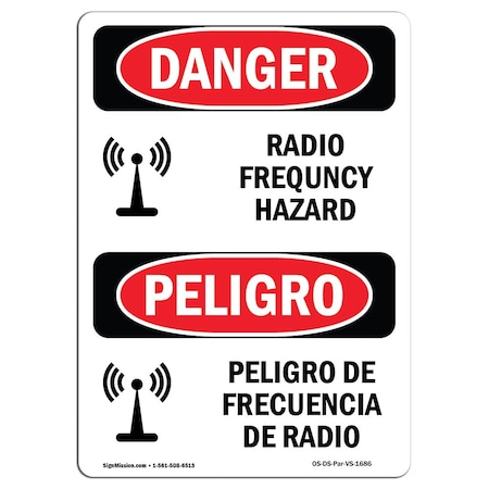 OSHA Danger Sign, Radio Frequency Hazard W/ Symbol, 18in X 12in Decal